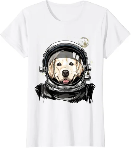 Vista 18 de Camiseta para amantes de los perros de los astronautas del espacio exterior Golden Retriever Lover, Negro