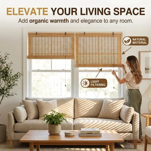 Vista 5 de HIAPES Persianas de bambú para ventana interior, persianas de bambú para ventanas interiores, tamaño personalizado, persianas enrollables fáciles