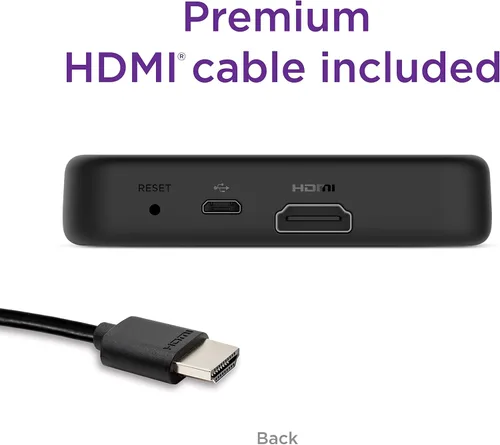 Vista 3 de Roku Premiere Reproductor multimedia de streaming HD/4K/HDR, mando a distancia simple y cable HDMI premium, negro
