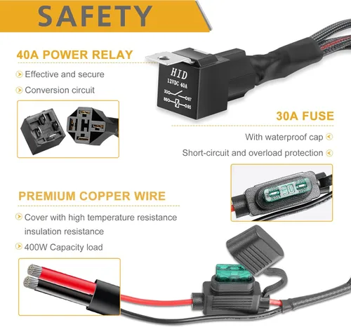 Vista 4 de Arnés de cableado de 1 cable, Rfroad Lighting Kit de arnés de cableado resistente de 12V con interruptor de balancín de nylon para barra de luz LED