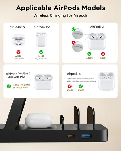 Vista 5 de Cargador inalámbrico para iPhone - Estación de carga 5 en 1 para múltiples dispositivos Apple: Soporte de carga rápida inalámbrica para iPhone 17