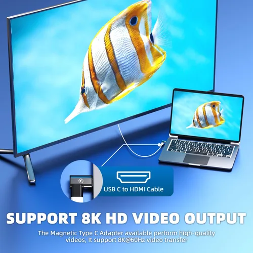 Vista 4 de Adaptador magnético USB tipo C, paquete de 2, 24 pines PD 140W USBC 4 20Gbps 8K 60Hz Magnetic USB C Adapter with Data Transfer for MacBook