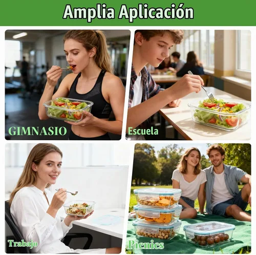 Vista 7 de Contenedores de almacenamiento de vidrio de 22 onzas con tapas, paquete de 5 recipientes de vidrio para preparación de comidas, contenedor