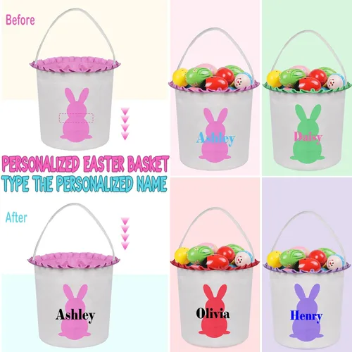 Vista 3 de Cestas de Pascua personalizadas para niños, cesta de caza de huevos de Pascua, bolsas de cesta de Pascua personalizadas, regalos de Pascua para verde