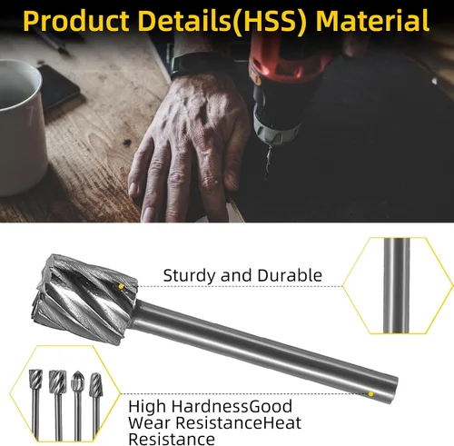 Vista 7 de Juego de 10 brocas rotativas HSS de 1/8 de pulgada (0.118 in), broca de grabado de madera para accesorios de herramientas rotativas, herramienta