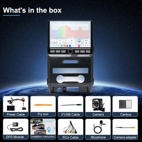 Vista 7 de QLED Radio para Ford F150 2009 2010 2011 2012, 2013 2014 STX XL actualización, estilo de fibra de carbono, reemplazo estéreo de pantalla táctil de 8