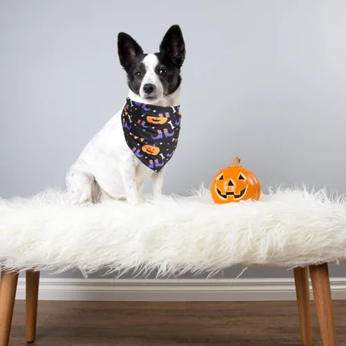 Vista 7 de PUPTECK Bandanas de Halloween para perros, 4 unidades, disfraces suaves para mascotas, bufandas triangulares, accesorios para mascotas para perros