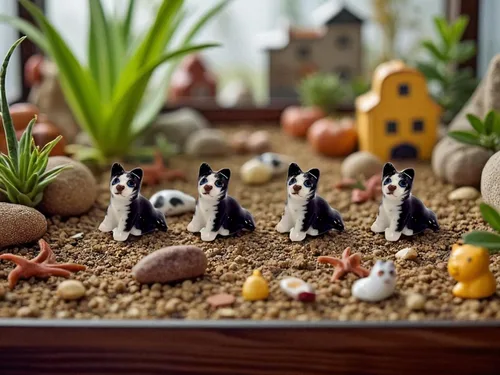 Vista 5 de WitnyStore Figura pequeña de esmoquin blanco y negro de pelo corto de gato sentado y mirar hacia arriba, miniatura hecha a mano, gatos de cerámica