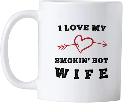 Vista 2 de Regalo sexy para esposa en cumpleaños o día de San Valentín. I Love My Smokin Hot Wife. Taza de café romántica de 11 onzas. Idea de regalo divertida