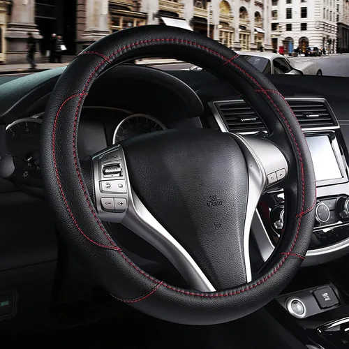 Vista 17 de Funda de cuero para volante de auto, protector antideslizante para volante de auto de cuero de microfibra transpirable, ajuste universal