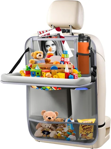 Vista 14 de Organizador de asiento trasero de automóvil, paquete de 2 organizadores de asiento trasero de automóvil con soporte para tableta de 11 pulgadas, 10