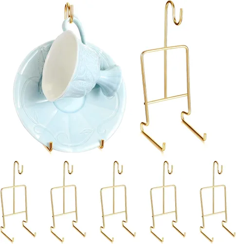 Vista 7 de Soporte de exhibición de taza de té y platillo, 8 piezas, soporte de metal para platillos para tazas de té, café, organizador para platos de cocina