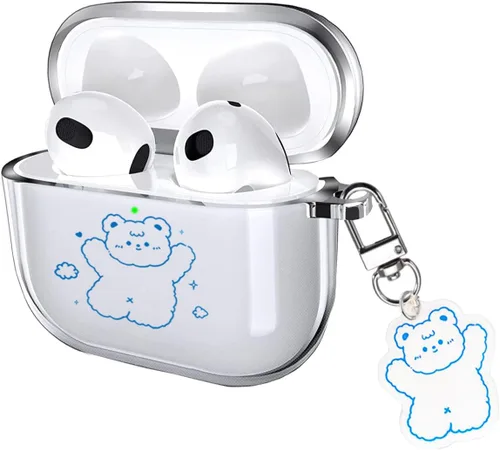 Vista 10 de Funda para AirPods 4 2024 con mosquetón de llavero, funda transparente para AirPods 4, diseño de anime, funda suave con adornos para niños, niñas