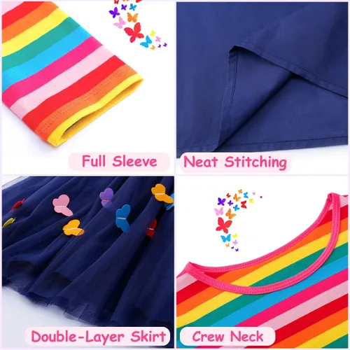 Vista 3 de VASCHY Lindo traje casual de manga larga para niñas de otoño y primavera, talla 3-10T