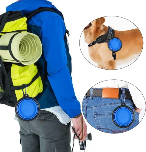 Vista 5 de 3 cuencos plegables de silicona para perros, plato plegable expandible para mascotas pequeñas, comida y agua, tazón portátil de viaje, etiqueta