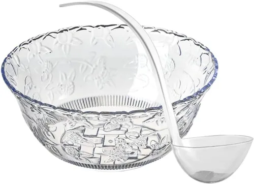 Vista 6 de Tazón de Ponche de Calidad Premium en Plástico - Tazón de Ponche de Plástico Transparente de 2 Galones - Diseño Bordado de 8 Quart.