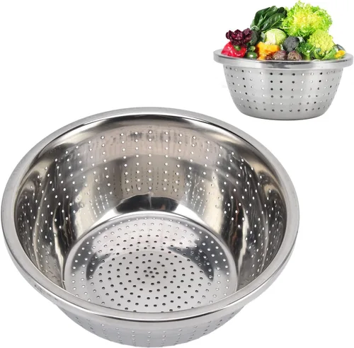 Vista 12 de Colador microporoso de acero inoxidable, cesta de lavado de verduras 304 Colador de cocina de acero inoxidable Escurridor de cuenco de metal