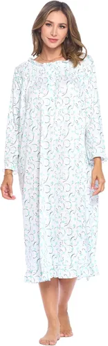Vista 21 de Casual Nights Vestido de dormir floral de manga larga para mujer, camisón Henley de longitud completa Baya(Berry floral)