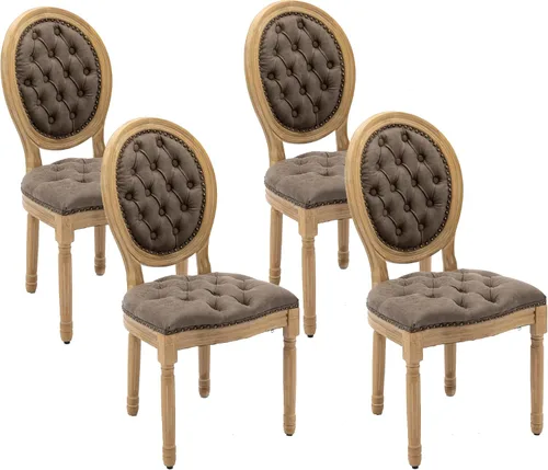 Vista 26 de LKTART Juego de 2 sillas de comedor francesas de piel sintética con botón y cabezal de clavos para sala de estar, cocina, sillas laterales ovaladas