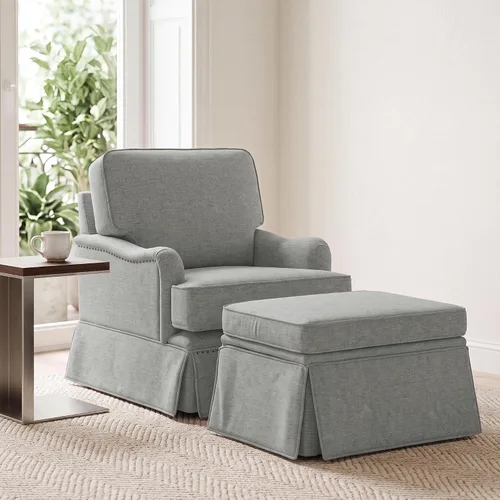 Vista 40 de Silla decorativa giratoria con otomana de almacenamiento, gris a rayas