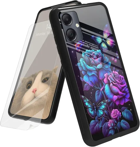 Vista 194 de Funda para Samsung Galaxy A12 5G con protector de pantalla, parte trasera de vidrio templado + TPU de silicona suave que absorbe los golpes