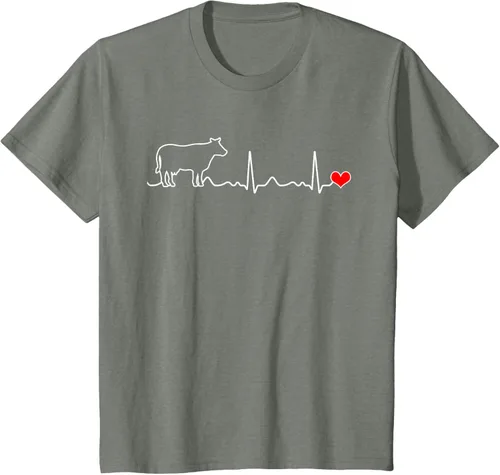Vista 86 de Camiseta de paciente con corazón I Love My Cow Valve EKG Heartbeat Heart Pacient, Negro, S