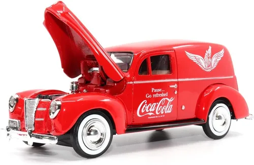 Vista 3 de Motor city classics Coca-Cola Diecast coleccionable Furgoneta Ford Delivery 1940 con enfriador Modelo a escala 1:24 fundido a presión 424195