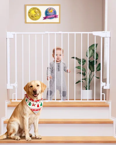 Vista 11 de Cumbor 29.2–43" Puerta de bebé para escaleras, de montaje en pared (se requiere taladrar), puerta para perros expandible sin barra inferior, puerta