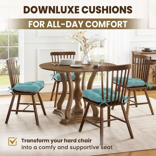 Vista 6 de downluxe Cojines para sillas de interior para sillas de comedor, almohadillas texturizadas para sillas de cocina con lazos y respaldo