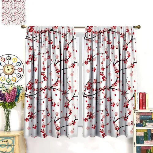 Vista 3 de Spring Cherry Curtains, Floral Pink Flowers Plum Blossom Japanese Asian Style Window Drapes, for Bedroom Living Room 41" W X 45" L (No Blackout)