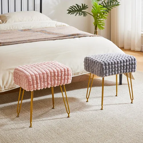 Vista 8 de IBUYKE Taburete Rectángulo con Reposapiés Otomano, Taburete de Tocador de Maquillaje, Mesa Auxiliar, Asiento de Tocador de Terciopelo, Silla