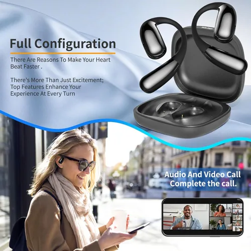 Vista 2 de Auriculares de conducción ósea de oreja abierta, auriculares inalámbricos Bluetooth con micrófono integrado, ajuste seguro y cómodo, batería