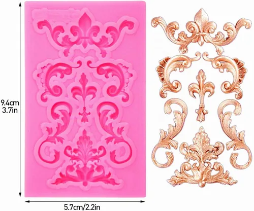 Vista 2 de Molde de silicona de encaje con estampado de flores en estilo barroco Rainmae para decoración de borde de pastel en filigrana, decoración de Estilo 1