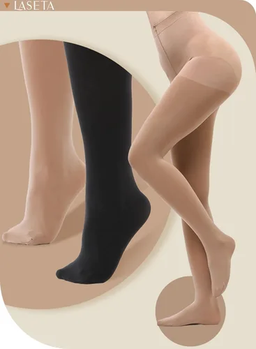 Vista 6 de LASETA Medias para mujer, 120D, con control superior, pantimedias opacas para invierno, 2 pares