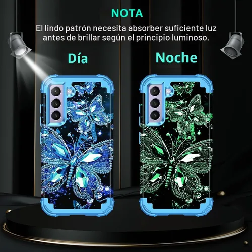 Vista 3 de Miqala Funda para Galaxy S21 FE 5G, brilla en la oscuridad, tres capas, resistente, protección a prueba de golpes, parachoques de plástico