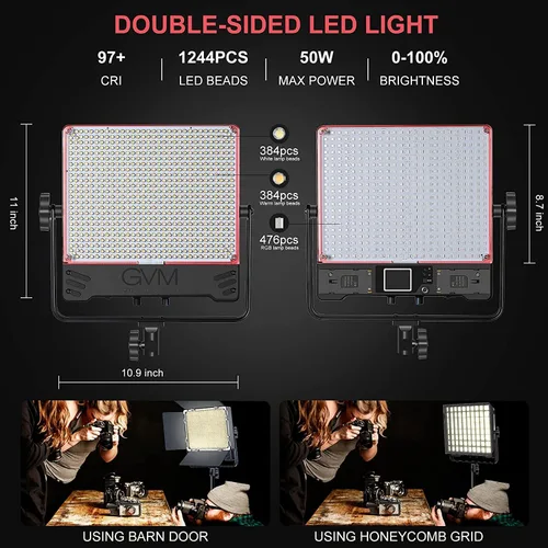 Vista 2 de GVM - Luz de video LED de 50 W con softboxes, RGB+bicolor de doble cara, cada lado 50 W, kit de iluminación de video con control Bluetooth, luces