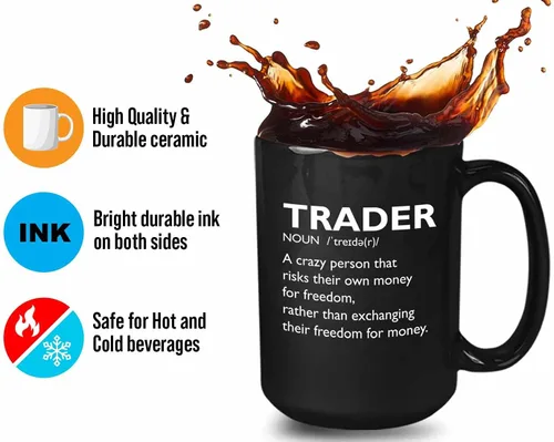 Vista 4 de Taza de café del mercado de valores – Definición del comerciante Crazy Person – Day Trader Brokers Asesor financiero Inversor Ahorro de oficina