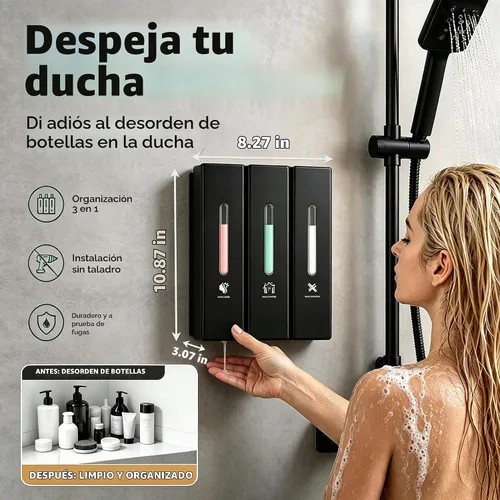 Vista 2 de Shampoo and Conditioner Dispenser Wall Mounted for Bathroom Hotel Black