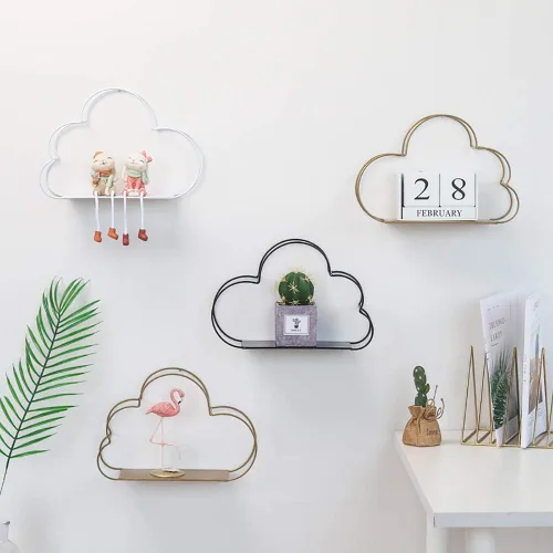 Vista 4 de Estante de almacenamiento de metal con forma de nube, estantes de pared flotantes, estantes de almacenamiento de hierro, organizador de decoración