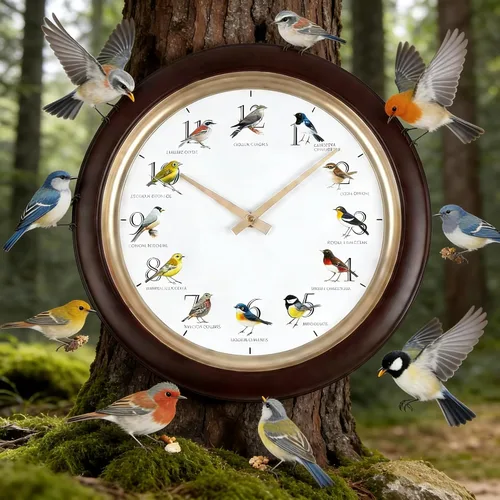Vista 2 de Reloj de pared de pájaro cantante con canciones reales de pájaros de 13.3 pulgadas, movimiento silencioso sin tictac, reloj decorativo de animales