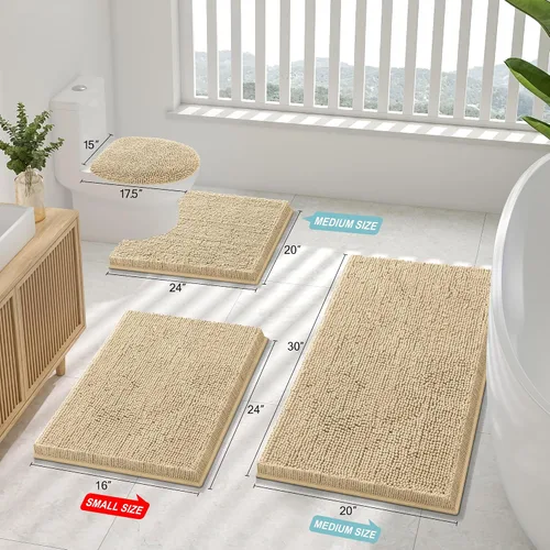 Vista 2 de Juego de alfombras de baño Smiry de 2 piezas, suave alfombra absorbente de chenilla y juego de alfombra en forma de U para inodoro, alfombra de baño