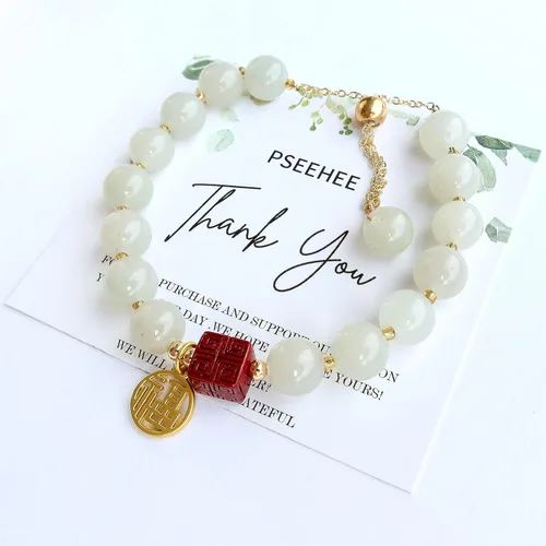 Vista 8 de Handmade Genuine Jade Abacus Shape Beaded Bracelet, Feng-shui Lucky Stone Chakra Healing Gemstone Crystal Beads Adjustable Bangle Stretch Jewelry