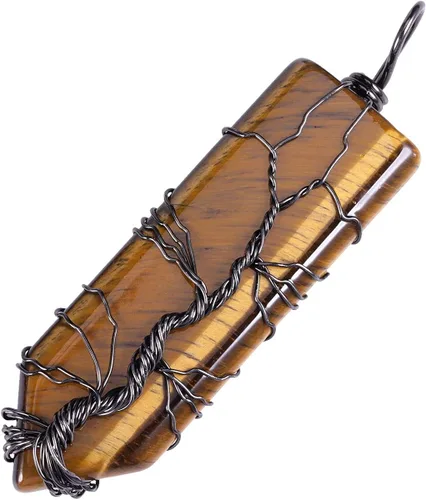 Vista 2 de Nupuyai Collar con colgante de árbol de la vida para mujeres y hombres, envuelto en alambre de cristal amuleto de piedra para curación, Piedra Metal
