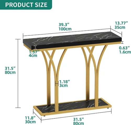 Vista 10 de YITAHOME Mesa consola dorada con luces LED, mesa de entrada, moderna y estrecha mesa auxiliar para sofá lateral con parte superior de mármol
