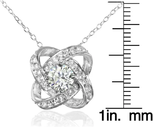 Vista 3 de Ice Gems Collar de plata de ley auténtica, creada o simulada con piedras preciosas y topacio blanco con nudo de amor