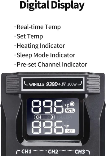 Vista 5 de YIHUA 939D+ IV 300W - Estación de soldadura resistente para vidrieras, estación de soldadura ajustable a temperatura con soldadura desmontable, 3