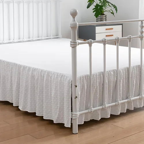 Vista 10 de Falda de cama de lunares copetudos, falda de cama con volantes tamaño King con esquinas divididas, faldas de cama con volantes de 14 pulgadas