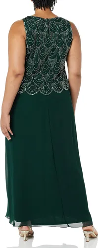 Vista 12 de J Kara Vestido largo sin mangas con cuentas y bufanda para mujer, talla grande