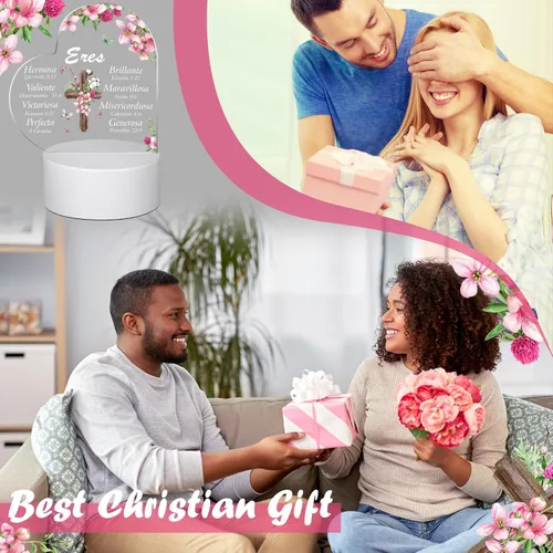 Vista 6 de Jetec - Luz nocturna de acrílico cristiana, regalo religioso inspirador para mujer, con base de lámpara de color cálido, luz nocturna LED, versículo