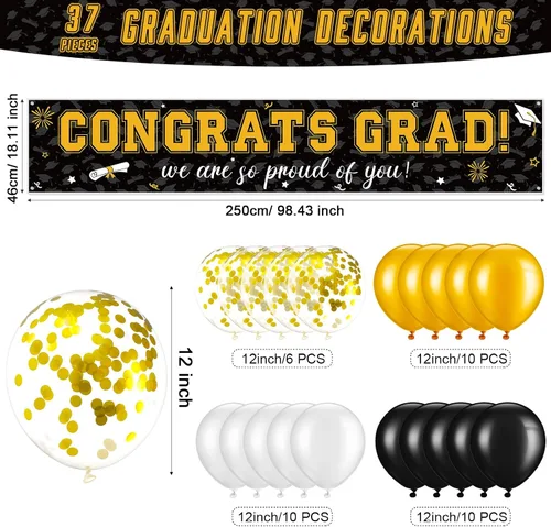 Vista 2 de Cartel de graduación de 37 piezas para decoración de globos de clase de 2026, pancarta de felicitaciones graduadas para decoración al aire libre